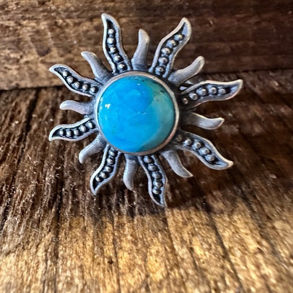 Turquoise Sunburst Cuff Ring in Sterling Silver - Native American Inspired Stat